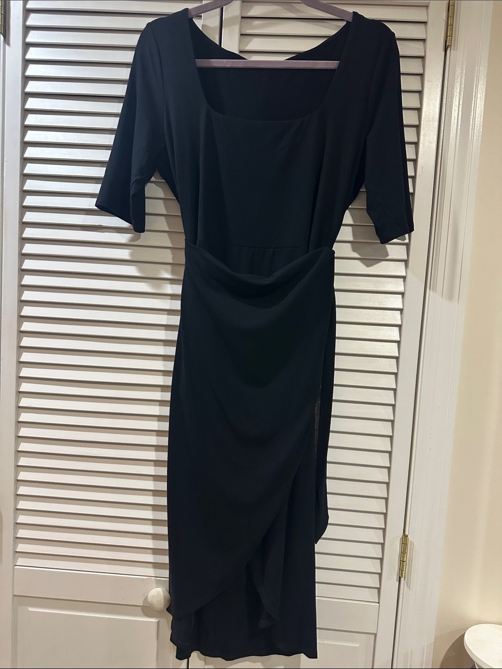 bebe Black Scoop-Neck Midi Dress with Wrap Front